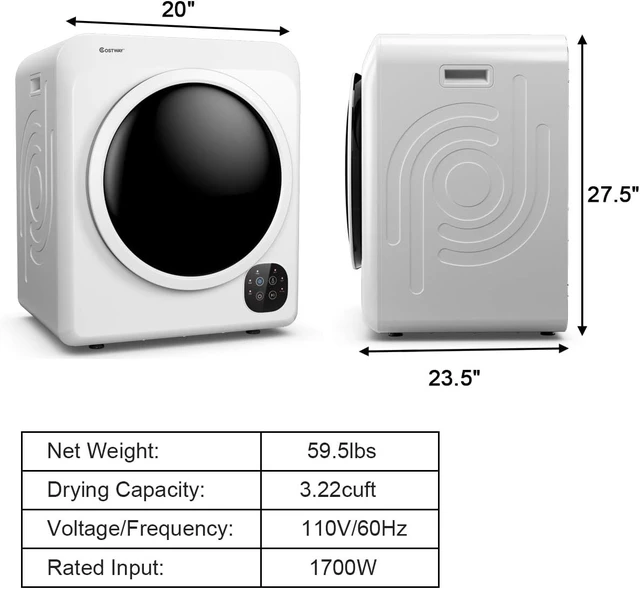 Alt view image 7 of 7 - COSTWAY 1700W Portable Clothes Dryer, 13.2 lbs Capacity Compact Dryer