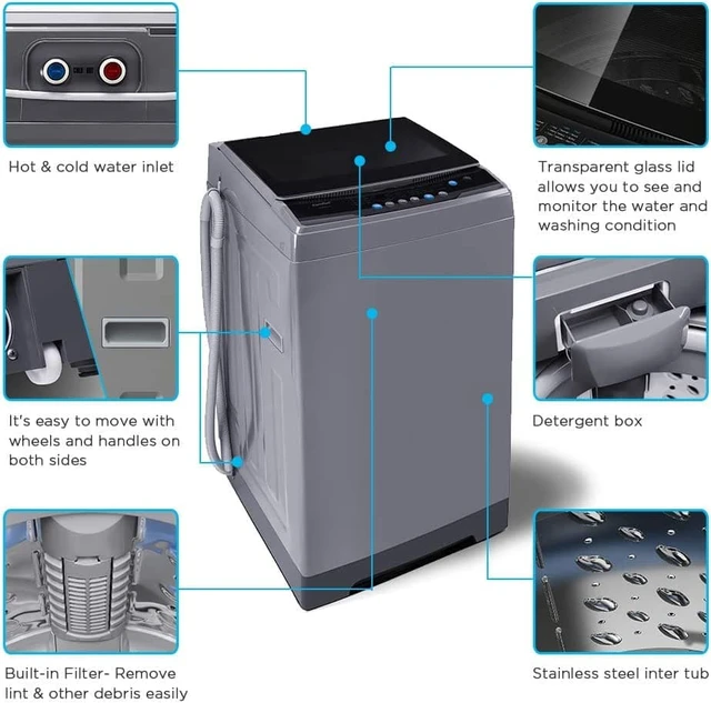 Alt view image 2 of 7 - COMFEE 1.6 Cu.ft Portable Washing Machine, 11lbs Capacity Fully Automatic Compact Washer with Wheels, 6 Wash Programs Laundry Drain Pump, Ideal for Apartments, RV, Camping, Magnetic Gray