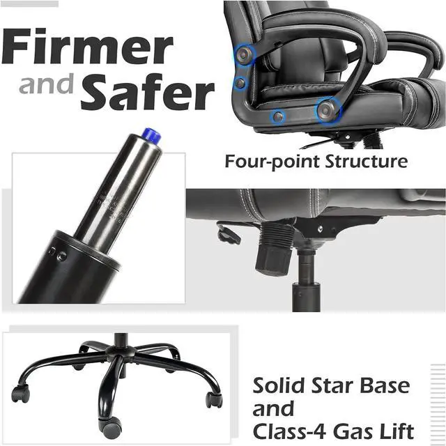 Alt view image 7 of 7 - Office Chair Executive Office Chair Desk Chair Computer Chair with 5-Year hydrolysis-Resistant Leather Spring Cushion Ergonomic Support Tilting Function Upholstered in Bonded Leather Black
