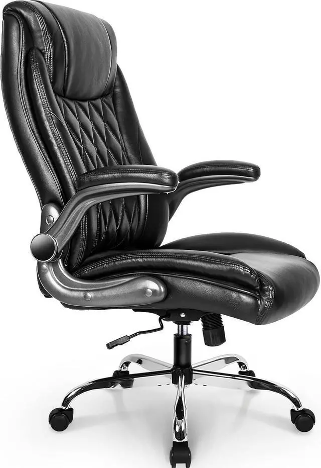 Alt view image 7 of 7 - NEO CHAIR Office Chair Computer High Back Adjustable Flip-up Armrests Ergonomic Desk Chair Executive Diamond-Stitched PU Leather Swivel Task Chair with Armrests Lumbar Support (Black)
