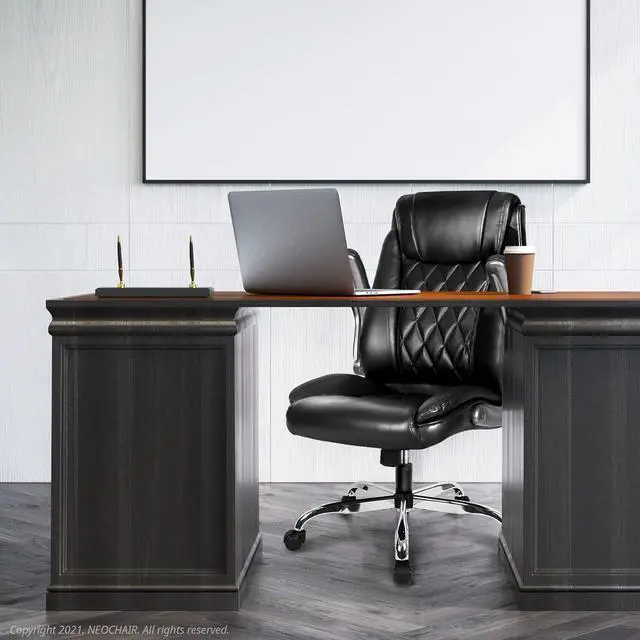 Alt view image 6 of 7 - NEO CHAIR Office Chair Computer High Back Adjustable Flip-up Armrests Ergonomic Desk Chair Executive Diamond-Stitched PU Leather Swivel Task Chair with Armrests Lumbar Support (Black)