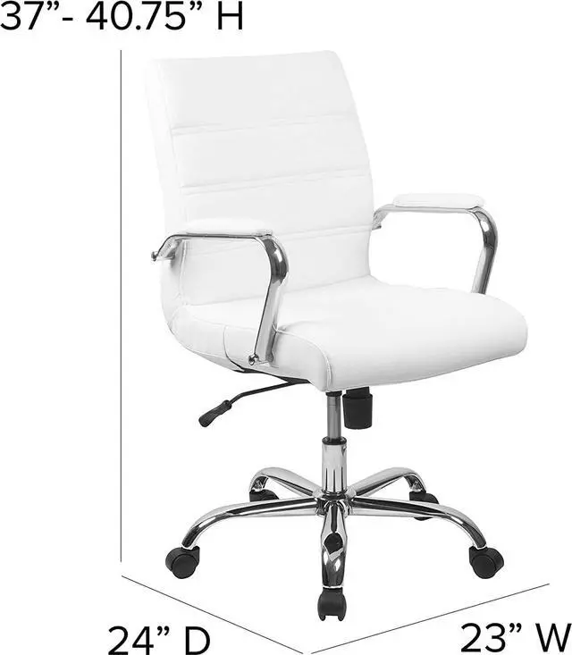 Alt view image 3 of 7 - Flash Furniture Whitney Mid-Back Swivel LeatherSoft Desk Chair with Padded Seat and Armrests, Adjustable Height Padded Office Chair, White/Chrome