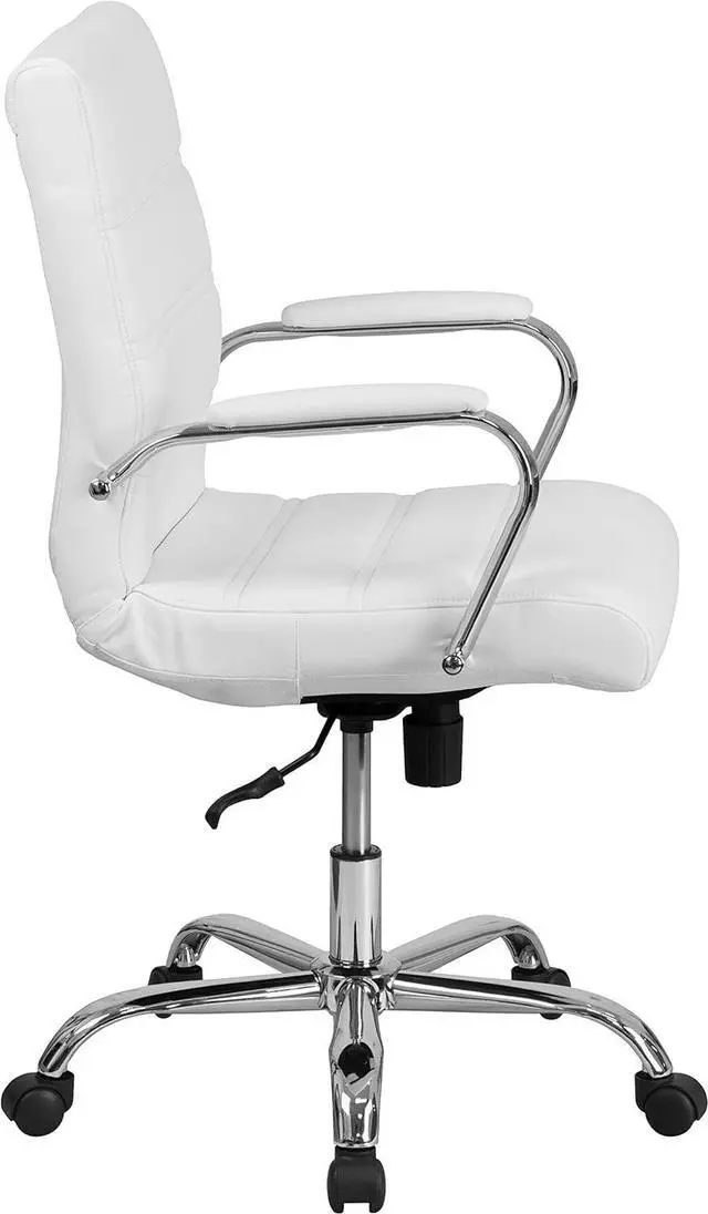 Alt view image 6 of 7 - Flash Furniture Whitney Mid-Back Swivel LeatherSoft Desk Chair with Padded Seat and Armrests, Adjustable Height Padded Office Chair, White/Chrome