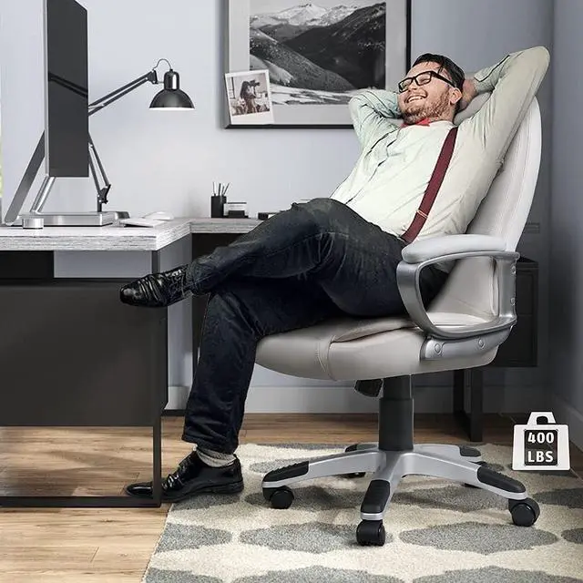 Alt view image 2 of 7 - Office Desk Chair, Big and Tall Managerial Executive Chair, High Back Computer Chair, Ergonomic Adjustable Height PU Leather Chairs with Cushions Armrest for Long Time Sitting (White)