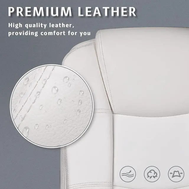 Alt view image 4 of 7 - Office Desk Chair, Big and Tall Managerial Executive Chair, High Back Computer Chair, Ergonomic Adjustable Height PU Leather Chairs with Cushions Armrest for Long Time Sitting (White)
