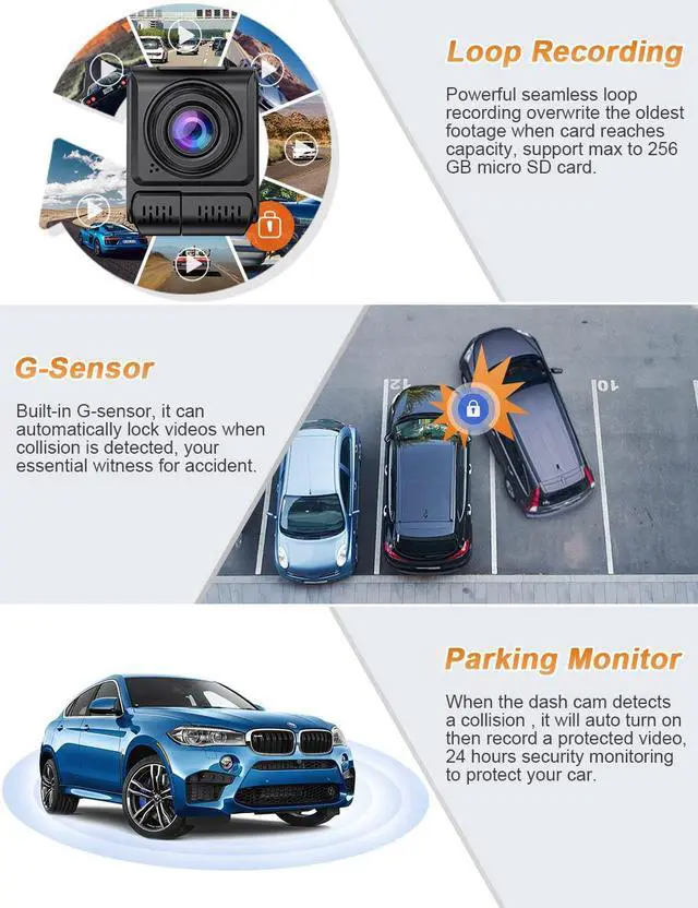 Alt view image 6 of 6 - 4K Dual Dash Cam, with WiFi GPS, Otovoda Dash Cam Front and Inside, 4K Front/2K Front/1080P Front+1080P Inside, Dual Dash Camera for Cars with Super Night Vision, Park