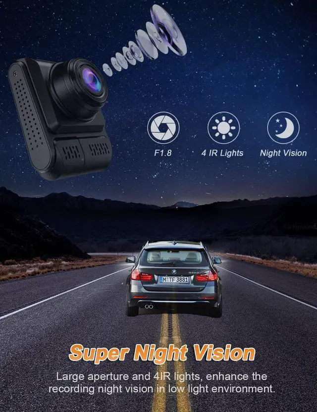 Alt view image 3 of 6 - 4K Dual Dash Cam, with WiFi GPS, Otovoda Dash Cam Front and Inside, 4K Front/2K Front/1080P Front+1080P Inside, Dual Dash Camera for Cars with Super Night Vision, Park