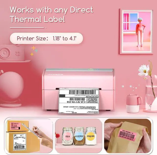 Alt view image 3 of 4 - Bluetooth Thermal Label Printer -Wireless Shipping Label Printer for Small Business & Package, USPS, Etsy, , Compatible with iPhone, iPad, Mac, Windows, Android, 4x6, Label Maker, Pink