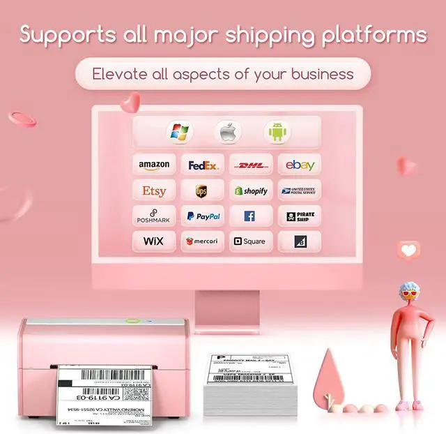 Alt view image 4 of 4 - Bluetooth Thermal Label Printer -Wireless Shipping Label Printer for Small Business & Package, USPS, Etsy, , Compatible with iPhone, iPad, Mac, Windows, Android, 4x6, Label Maker, Pink