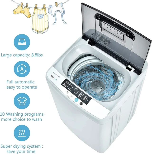 Alt view image 6 of 7 - COSTWAY 8.8LBS Portable Washing Machine, Full-Automatic w/Drain Pump, White