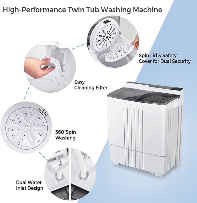 Alt view image 2 of 7 - Giantex Portable Washing Machine, 21lbs Capacity, 14.4lbs Washer and 6.6Llbs Spinner, Compact for Apartment RV, White & Gray, GT-GE-10390US-GR-FP