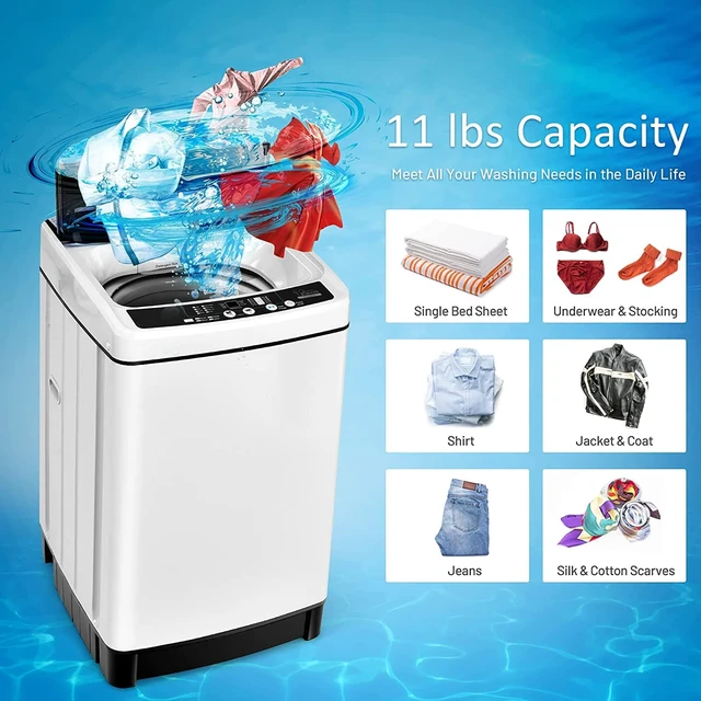 Alt view image 3 of 7 - COSTWAY Portable Washing Machine, 11Lbs Capacity Full-automatic Washer with 8 Wash Programs, LED Display, 10 Water Levels, Compact Laundry Washer and Spinner Combo for Apartment Dorm, White