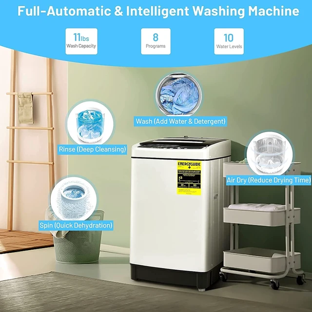Alt view image 4 of 7 - COSTWAY Portable Washing Machine, 11Lbs Capacity Full-automatic Washer with 8 Wash Programs, LED Display, 10 Water Levels, Compact Laundry Washer and Spinner Combo for Apartment Dorm, White