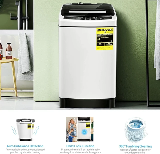 Alt view image 5 of 7 - COSTWAY Portable Washing Machine, 11Lbs Capacity Full-automatic Washer with 8 Wash Programs, LED Display, 10 Water Levels, Compact Laundry Washer and Spinner Combo for Apartment Dorm, White