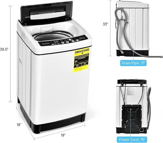 Alt view image 6 of 7 - COSTWAY Portable Washing Machine, 11Lbs Capacity Full-automatic Washer with 8 Wash Programs, LED Display, 10 Water Levels, Compact Laundry Washer and Spinner Combo for Apartment Dorm, White