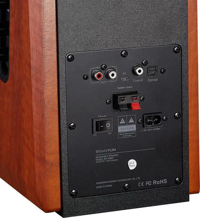 Alt view image 4 of 7 - Sanyun SW228BT 80W Active Bookshelf Speakers  4Inch Carbon Fiber Speaker Unit - Wireless Studio Monitors - Optical RCA Coaxial Bluetooth 5.0- Built-in 24bit DAC - Wooden Enclosure (Upgraded)