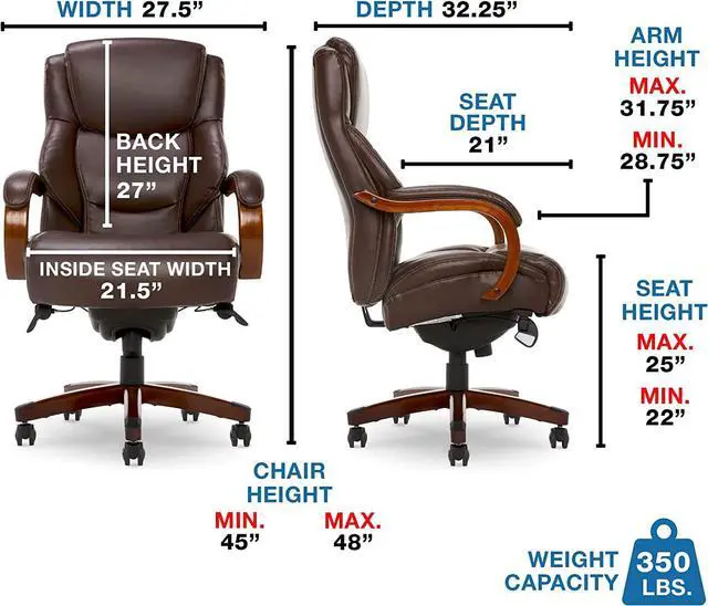 Alt view image 3 of 7 - La-Z-Boy Delano Big & Tall Executive Office Chair, High Back Ergonomic Lumbar Support, Bonded Leather, Brown