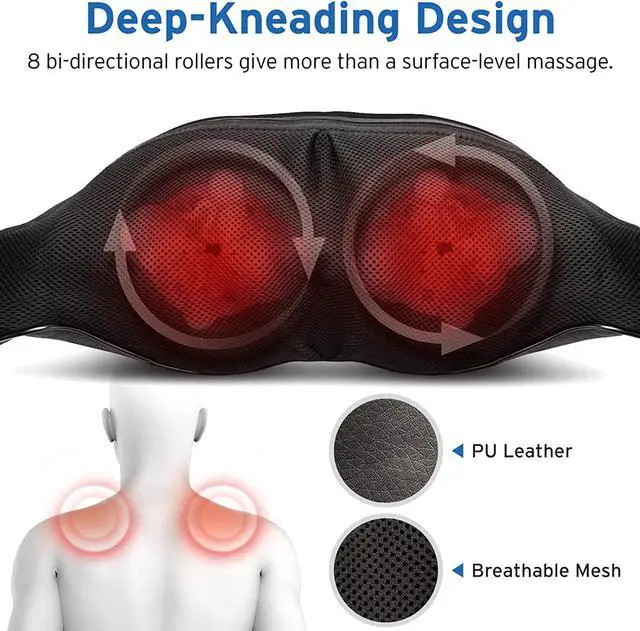 Alt view image 2 of 8 - Cordless Neck and Shoulder Massager for Pain Relief Deep Tissue with Heat, Shiatsu Back Massager With Heat, Wireless Portable Electric Massager Pillow, Gifts for Women, Men, Dad and Mom