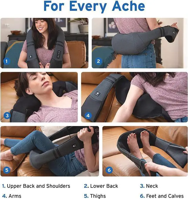 Alt view image 3 of 8 - Cordless Neck and Shoulder Massager for Pain Relief Deep Tissue with Heat, Shiatsu Back Massager With Heat, Wireless Portable Electric Massager Pillow, Gifts for Women, Men, Dad and Mom
