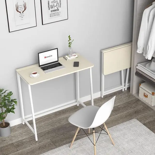Alt view image 2 of 7 - WOHOMO Folding Desk, Small Foldable Desk 31.5" for Small Spaces, Space Saving Computer Table Writing Workstation for Home Office, Easy Assembly, Oak