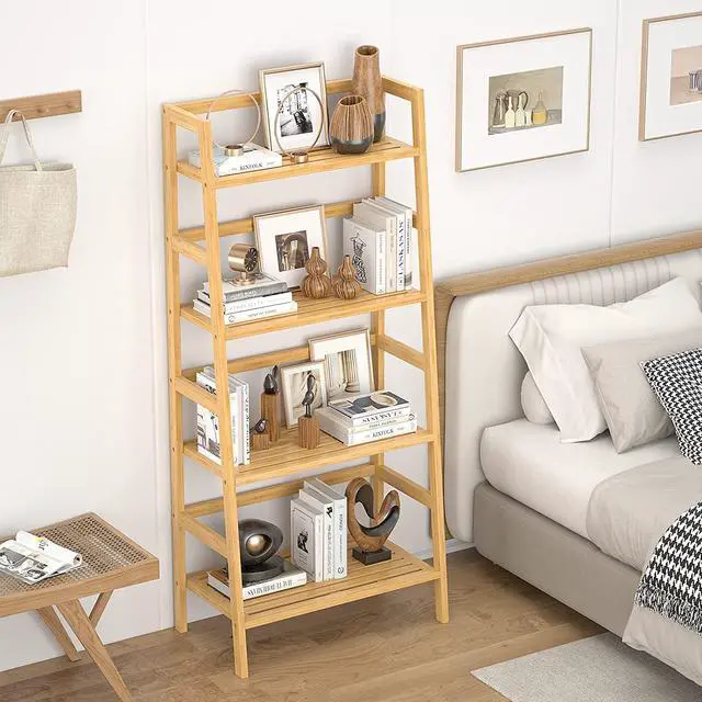 Alt view image 4 of 7 - Homykic Bamboo Bookshelf 4-Tier Ladder Shelf, 49.2 Freestanding Open Bookcase Book Shelf Bathroom Storage Shelf Unit Plant Stand for Small Space, Bedroom, Living Room, Home Office, Natural