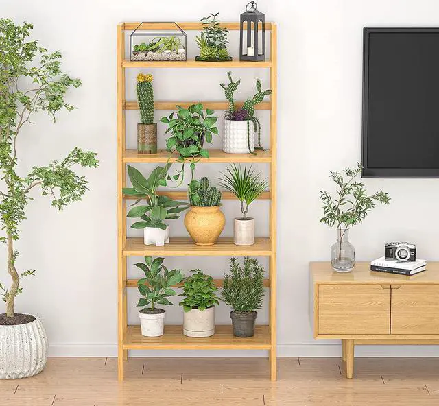 Alt view image 5 of 7 - Homykic Bamboo Bookshelf 4-Tier Ladder Shelf, 49.2 Freestanding Open Bookcase Book Shelf Bathroom Storage Shelf Unit Plant Stand for Small Space, Bedroom, Living Room, Home Office, Natural