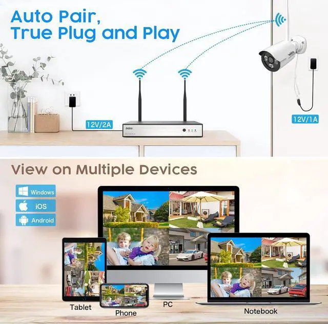Alt view image 2 of 7 - Gadpiparty 5MP Wireless Security Camera System No Hard Drive, 8 Channel Surveillance NVR Kits and 4pcs Super HD 5MP Outdoor Indoor WiFi Bullet Camera for Home Full Color Night Vision (3MP)