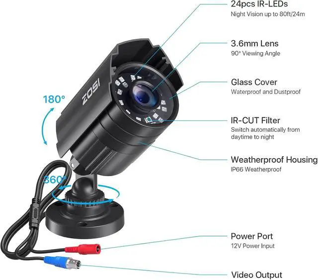 Alt view image 7 of 7 - ZOSI 2-Pack 1080P HD TVI Security Cameras, 2MP Outdoor Indoor Weatherproof CCTV Cameras with Night Vision & Metal Housing, 4-in-1 TVI/CVI/AHD/CVBS for 1080P/5MP/4K Analog DVR System.
