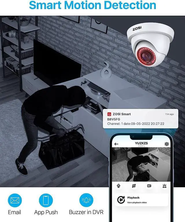Alt view image 3 of 7 - Gadpiparty ZOSI 1080P H.265+ Home Security Camera System with Hard Drive 1TB,5MP Lite 8 Channel CCTV DVR Recorder and 8 x 1080p Weatherproof Camera Outdoor Indoor with 80ft Night Vision, Motion Alerts