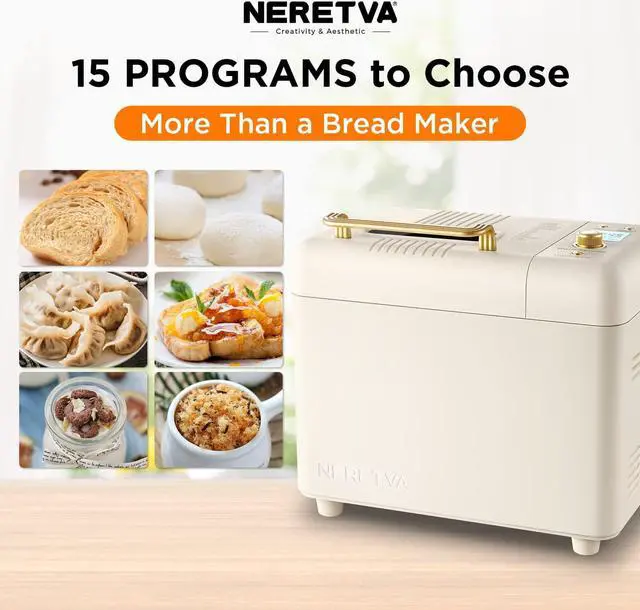 Alt view image 2 of 6 - Neretva Bread Machine, 2.2LB 15-in-1 Bread Maker, Dual Heater Breadmaker Machine with Auto Nut Dispenser & Nonstick Ceramic Pan, Bread Maker Machine for Gluten Free, Dough Maker, Sourdough, Yogurt