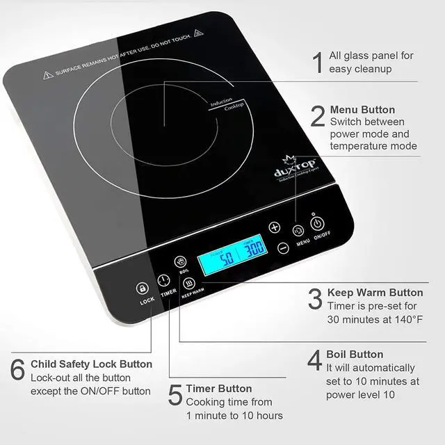 Alt view image 4 of 7 - Portable Induction Cooktop, Countertop Burner Induction Hot Plate with LCD Sensor Touch 1800 Watts, Silver 9600LS/BT-200DZ
