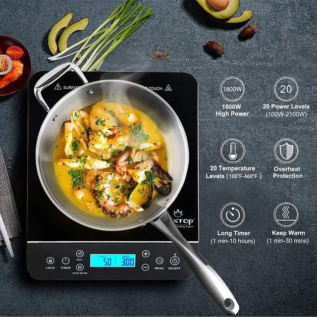 Alt view image 2 of 7 - Portable Induction Cooktop, Countertop Burner Induction Hot Plate with LCD Sensor Touch 1800 Watts, Silver 9600LS/BT-200DZ