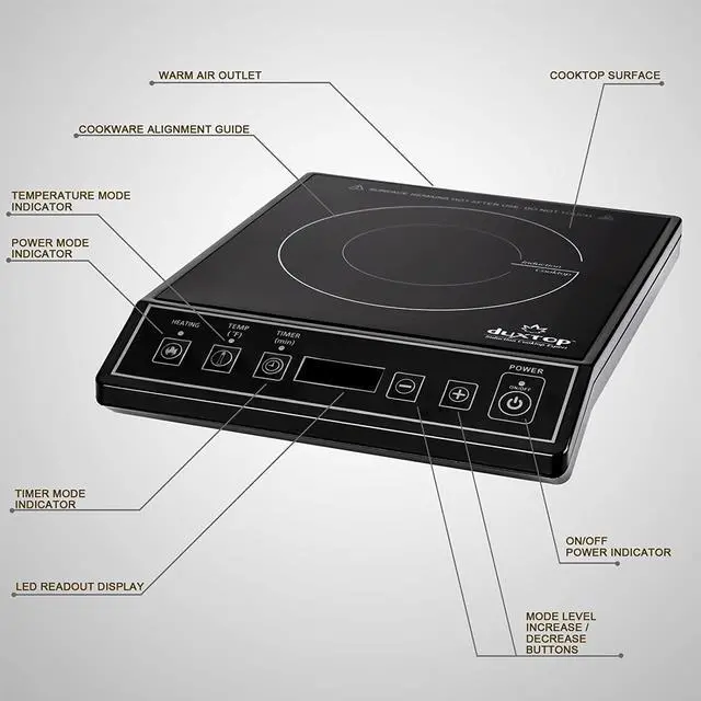 Alt view image 2 of 7 - Duxtop 1800W Portable Induction Cooktop Countertop Burner, Black 9100MC