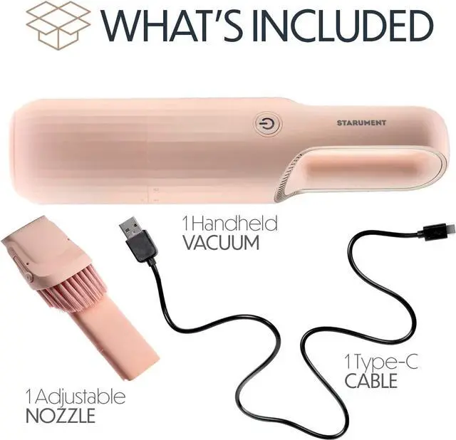 Alt view image 2 of 7 - STARUMENT Portable Hand Vacuum Cleaner for Dust Pet Hair Dirt Home Car Interior, Furniture Lightweight Easy to Use, Compact Design Battery Rechargeable with USB-C Cable Pink