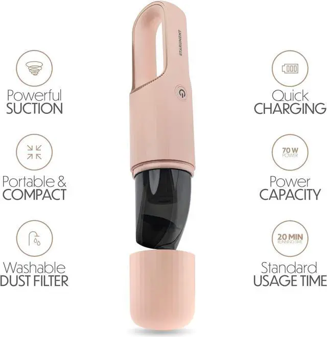 Alt view image 3 of 7 - STARUMENT Portable Hand Vacuum Cleaner for Dust Pet Hair Dirt Home Car Interior, Furniture Lightweight Easy to Use, Compact Design Battery Rechargeable with USB-C Cable Pink