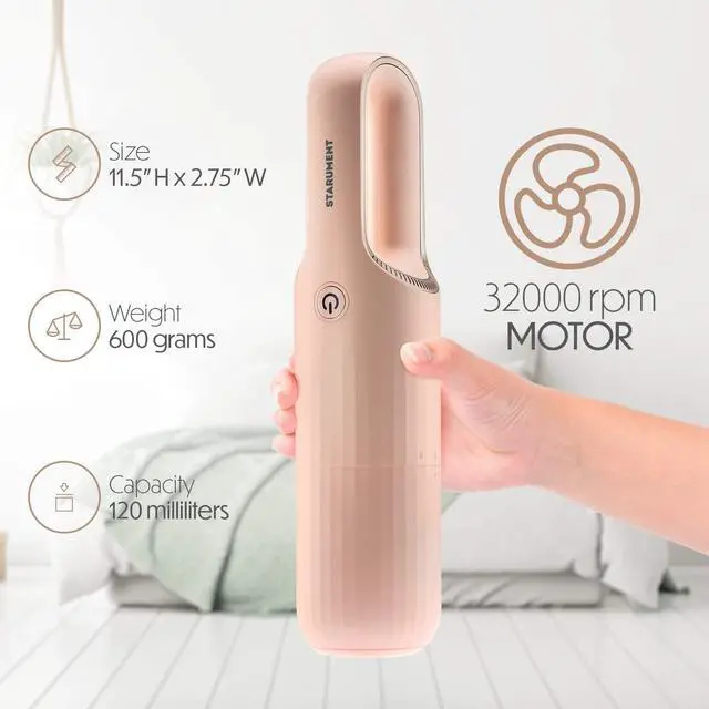 Alt view image 4 of 7 - STARUMENT Portable Hand Vacuum Cleaner for Dust Pet Hair Dirt Home Car Interior, Furniture Lightweight Easy to Use, Compact Design Battery Rechargeable with USB-C Cable Pink