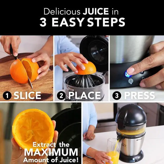 Alt view image 4 of 7 - Vinci Hands Free Electric Citrus Juicer, 1-Button Juicer Machine, Orange Lime Grapefruit Lemon Squeezer, Easy to Clean Orange Juicer Squeezer, Black/Stainless Steel