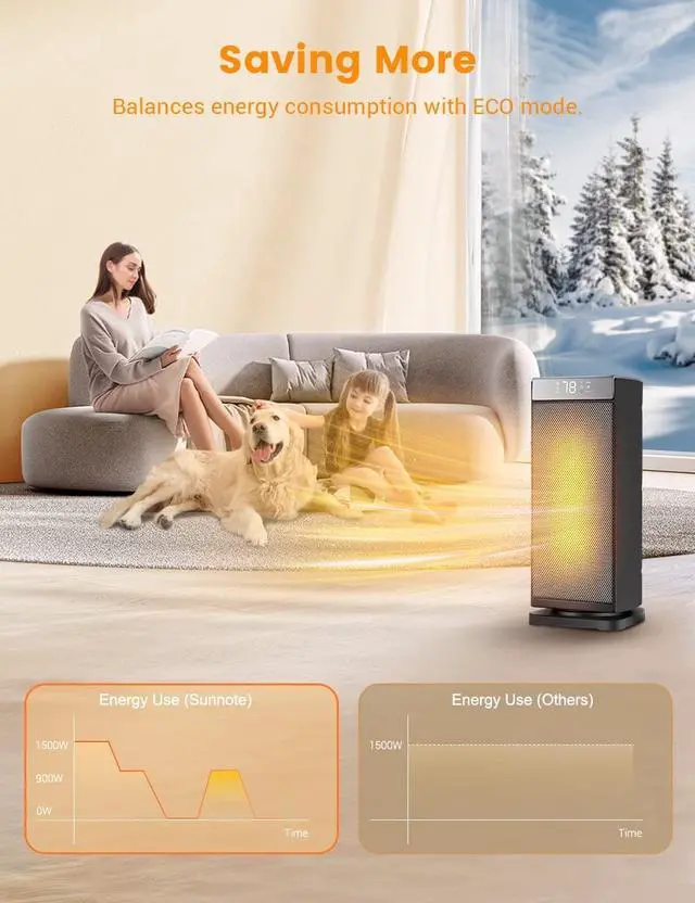 Alt view image 3 of 7 - Space Heater for Indoor Use, 1500W Fast Heating, Electric & Portable Ceramic Heaters with Thermostat, 5 Modes, 24Hrs Timer, 80°Oscillating Room Heater with Remote, Safe for Office Bedroom Use