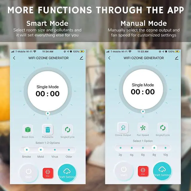 Alt view image 3 of 7 - Airthereal MA10K-PRO SMART WiFi Ozone Generator - High Ozone Output Capacity Ozonator- Odor Remover, Deodorizer, Sterilizer - Adjustable Output and Timer Settings for Any Size Room - Black