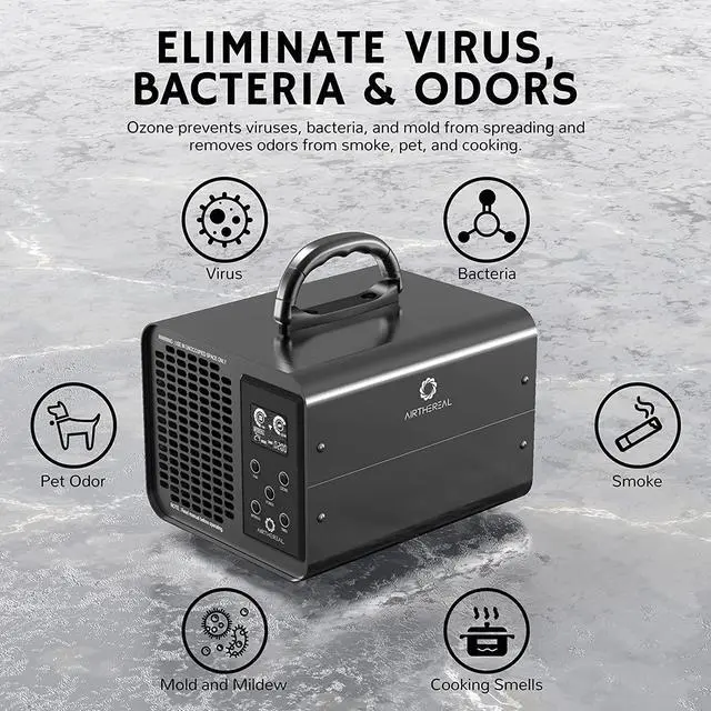 Alt view image 4 of 7 - Airthereal MA10K-PRO SMART WiFi Ozone Generator - High Ozone Output Capacity Ozonator- Odor Remover, Deodorizer, Sterilizer - Adjustable Output and Timer Settings for Any Size Room - Black