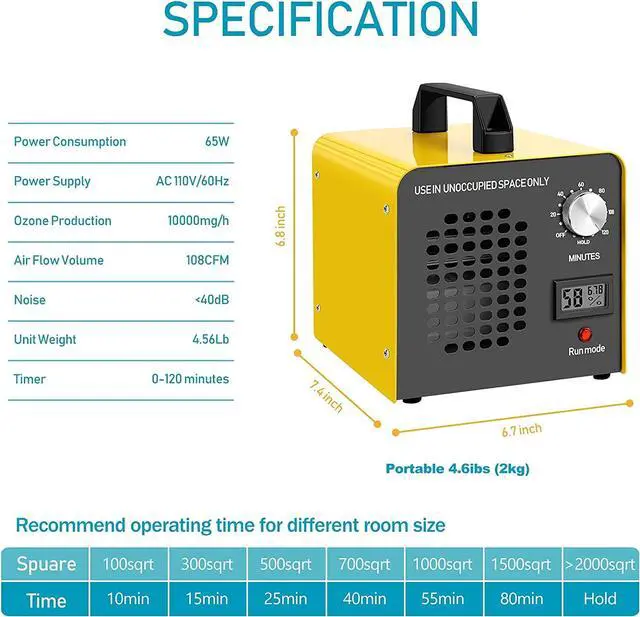 Alt view image 2 of 6 - Ozone Generator 10,000 mg/h High Capacity Ionizer Air Purifier Ozone Machine Odor Removal for Home, Hotels, Basement, car, bar and Farms