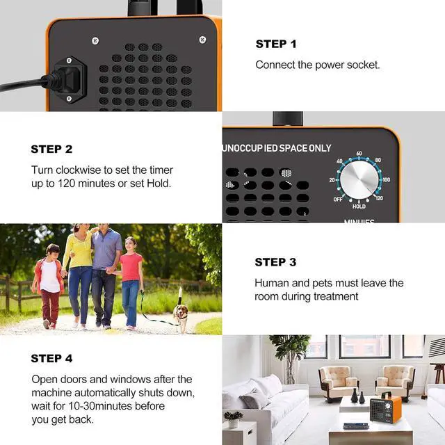 Alt view image 4 of 7 - Ozone Generator 10000 mg/hr Commercial Ozone Machine Portable Ozone Odor Eliminator Odor Removal Deodorizer Ozonator Ionizer, for Home Cars and Pets