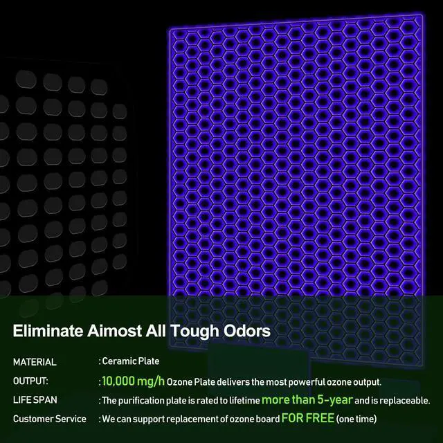 Alt view image 5 of 7 - Ozone Generator 10000 mg/hr Commercial Ozone Machine Portable Ozone Odor Eliminator Odor Removal Deodorizer Ozonator Ionizer, for Home Cars and Pets