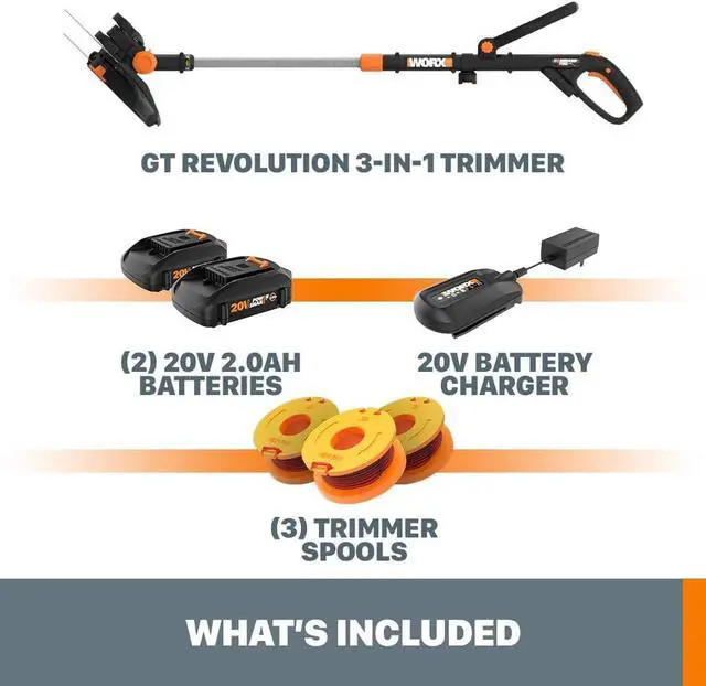 Alt view image 5 of 7 - WORX 20V 12" 3-in-1 Cordless String Trimmer/Lawn Edger/Mini Mower, WG170 | Command Feed, Works for Small & Medium Lawns, 2 x 2.0Ah Batteries & Charger Included, PowerShare