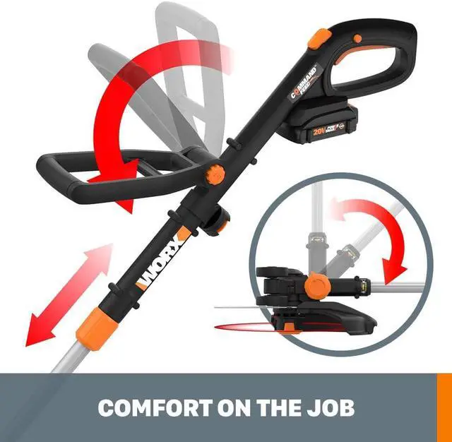 Alt view image 3 of 7 - WORX 20V 12" 3-in-1 Cordless String Trimmer/Lawn Edger/Mini Mower, WG170 | Command Feed, Works for Small & Medium Lawns, 2 x 2.0Ah Batteries & Charger Included, PowerShare
