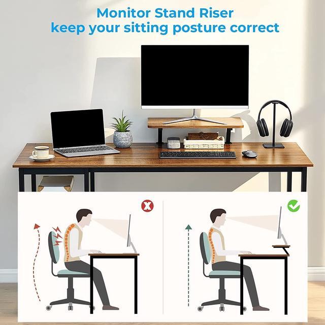 Alt view image 3 of 7 - GreenForest Computer Desk with Monitor Stand,47 inch Home Office Desk with Reversible Storage Shelves Modern Writing Study Work Table,Easy Assembly,Walnut