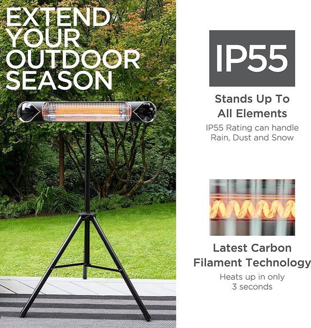 Alt view image 2 of 5 - Infrared Electric Patio Heater - Indoor/Outdoor Heater - Portable Wall/Garage Heater - 1500W - use with Stand - Mount to Ceiling/Wall)