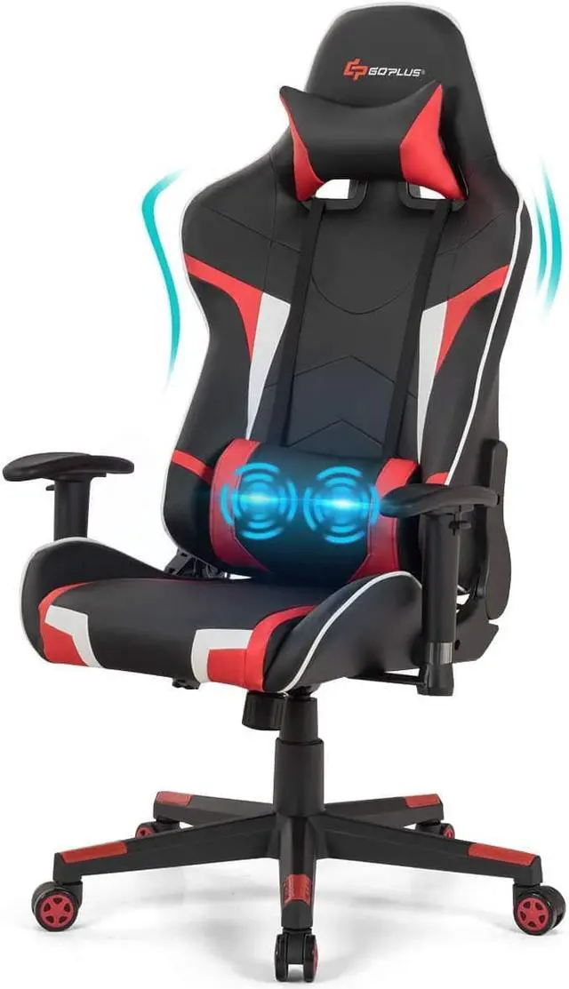 Main image of POWERSTONE Gaming Chair - Office Computer Gaming Racing Chair with Lumbar Massager Support PU Leather Adjustable Arms Headrest High-Back Recliner Ergonomic Rolling Swivel (Red)
