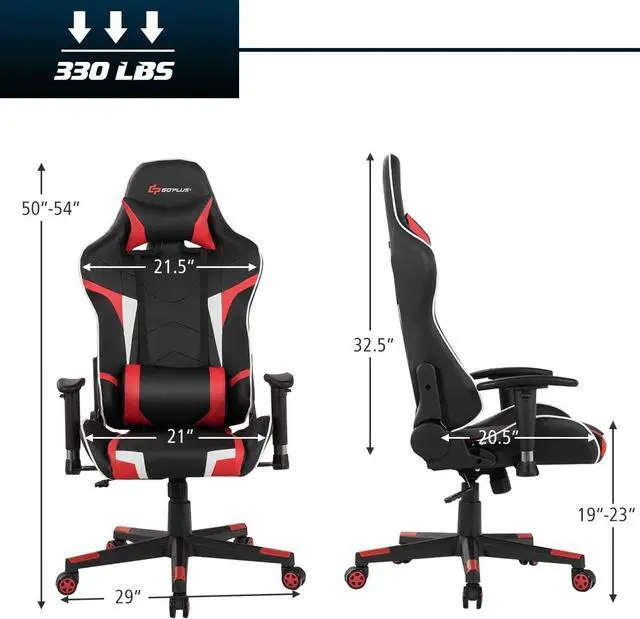 Alt view image 2 of 7 - POWERSTONE Gaming Chair - Office Computer Gaming Racing Chair with Lumbar Massager Support PU Leather Adjustable Arms Headrest High-Back Recliner Ergonomic Rolling Swivel (Red)