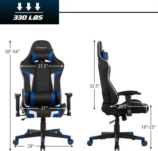 Alt view image 3 of 7 - Goplus Gaming Chair - Racing Style, High Back PU Leather, Adjustable Arms & Headrest, Ergonomic Reclining Game Chair with Rolling Swivel Base
